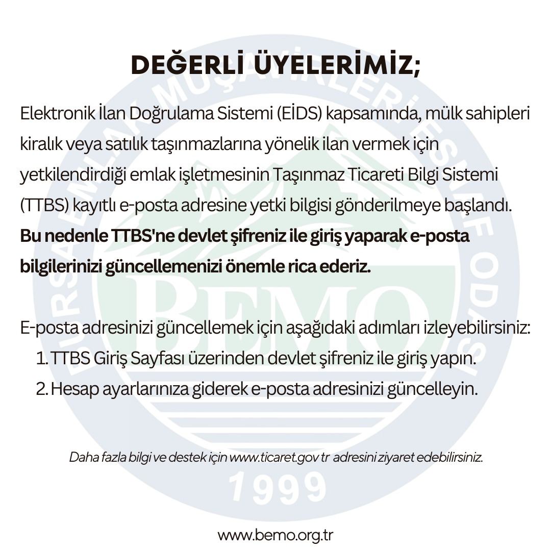 EİDS Hakkında Bilgilendirme: E-Posta bilgilerinizi güncelleyiniz!